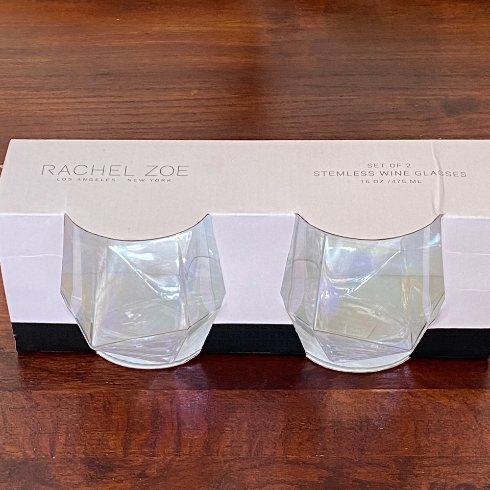 Rachel Rachel Zoe set of 2 stemless wine glass 16 oz geometric